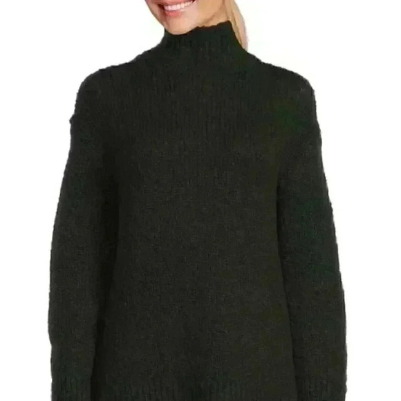 New Vince Women's Mock Neck Wool Blend Sweater Green - Picture 2 of 10